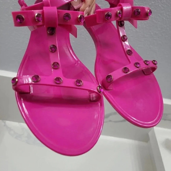 Kate Spade Savannah Hot Pink Rhinestone Jelly Sandals - Picture 4 of 12